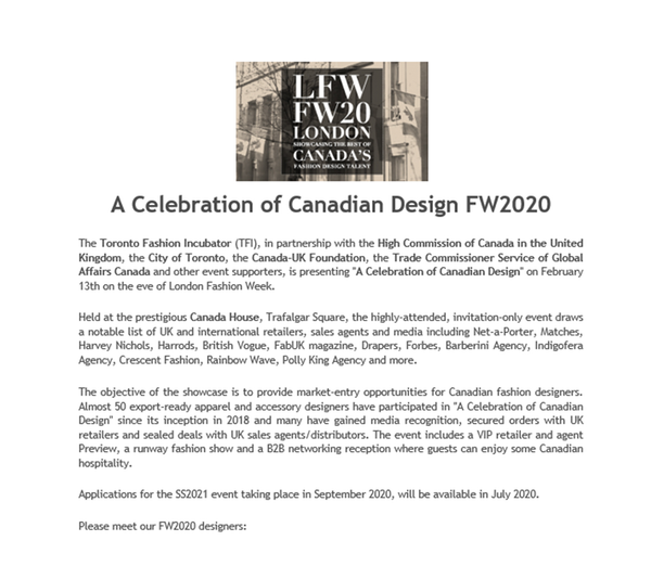 TFI: A Celebration of Canadian Design FW2020