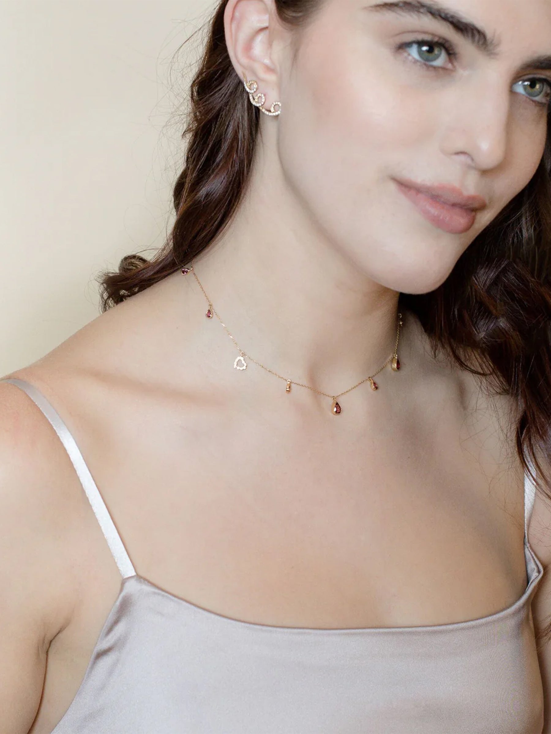 Pink Tourmaline Necklace With Diamond Heart Charm