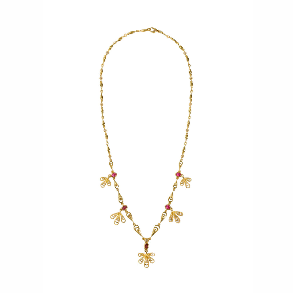 Aghabani Gold Pink Tourmaline And Diamonds Pergola Necklace