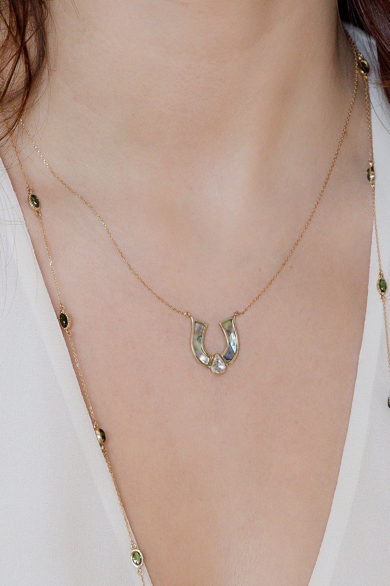 Horseshoe Green Mother Of Pearl Necklace