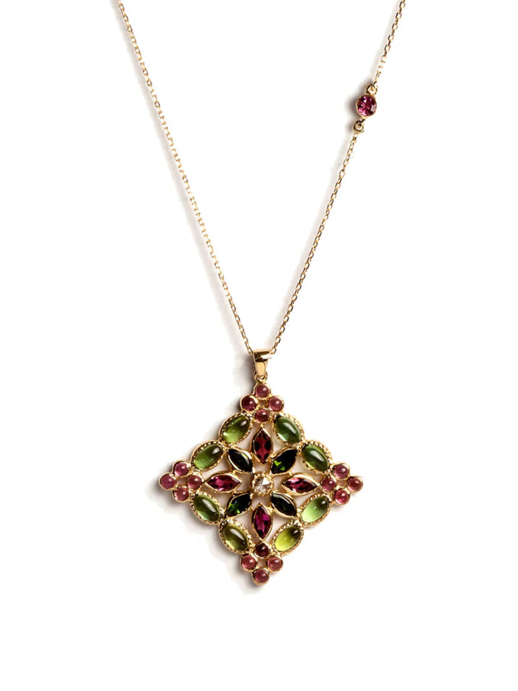 Arabesque Necklace with Multicolored Tourmalines, Diamond Center