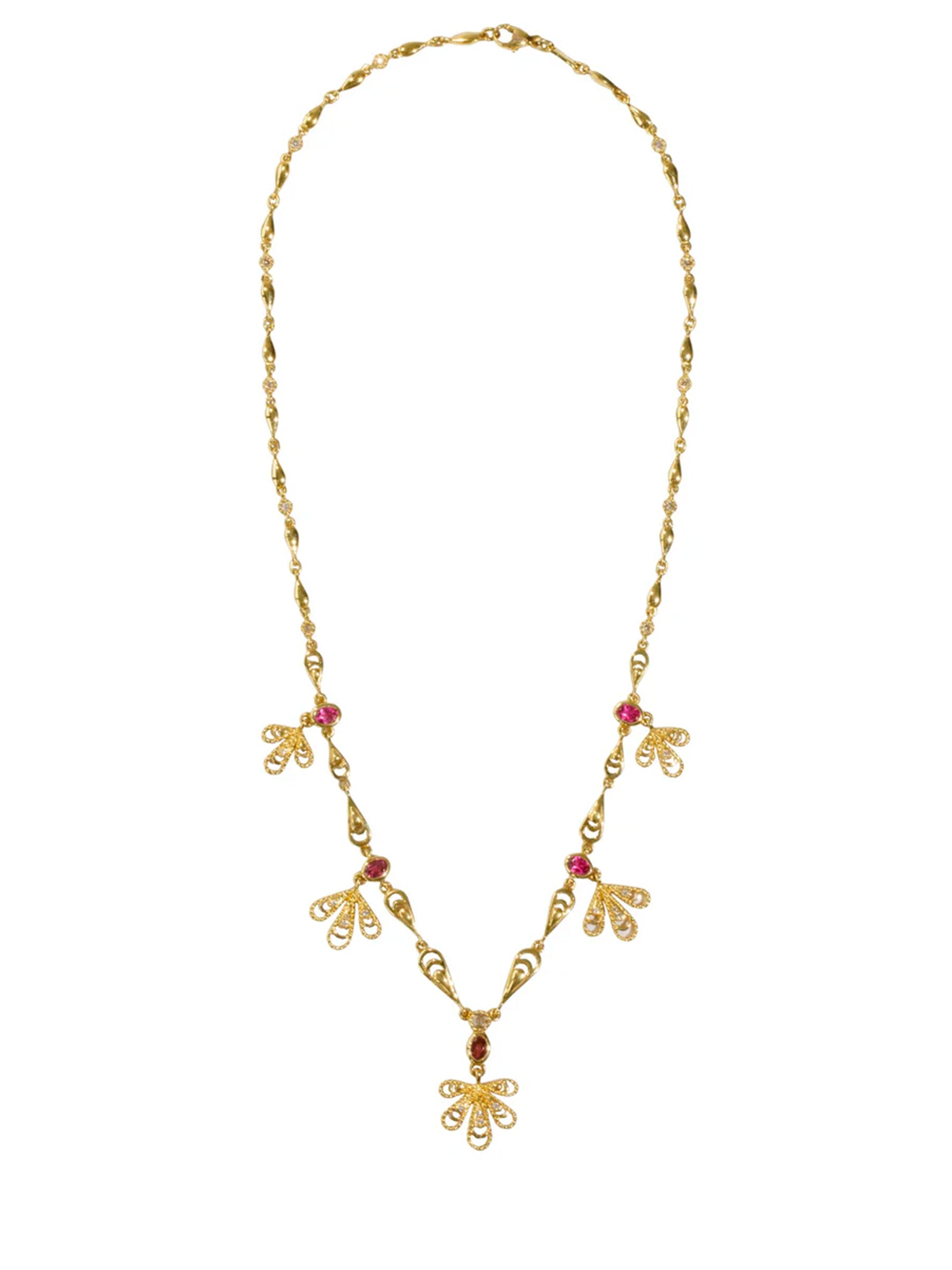 18k Gold Aghabani Pergola Pink Tourmaline & Diamond Necklace