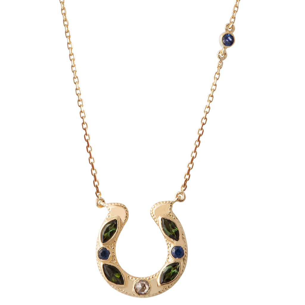 Horseshoe Necklace with Marquise Tourmalines, Sapphires and Diamonds