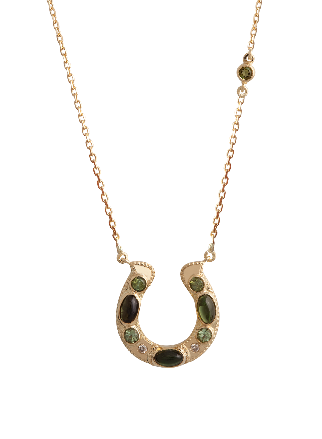 Green Tourmaline Cabochon Horseshoe Necklace With Diamonds