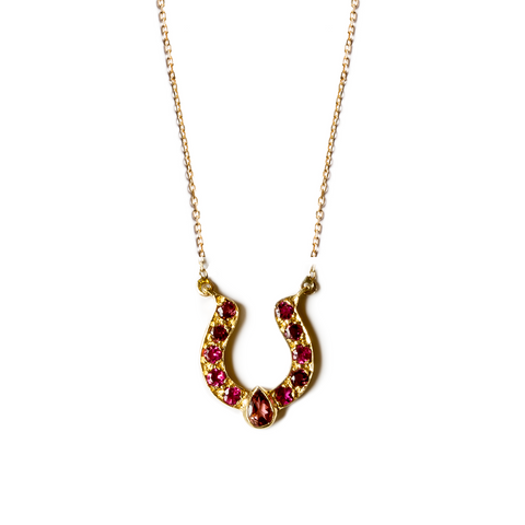 Horseshoe Necklace with Pink Tourmaline and Cabochon Accent