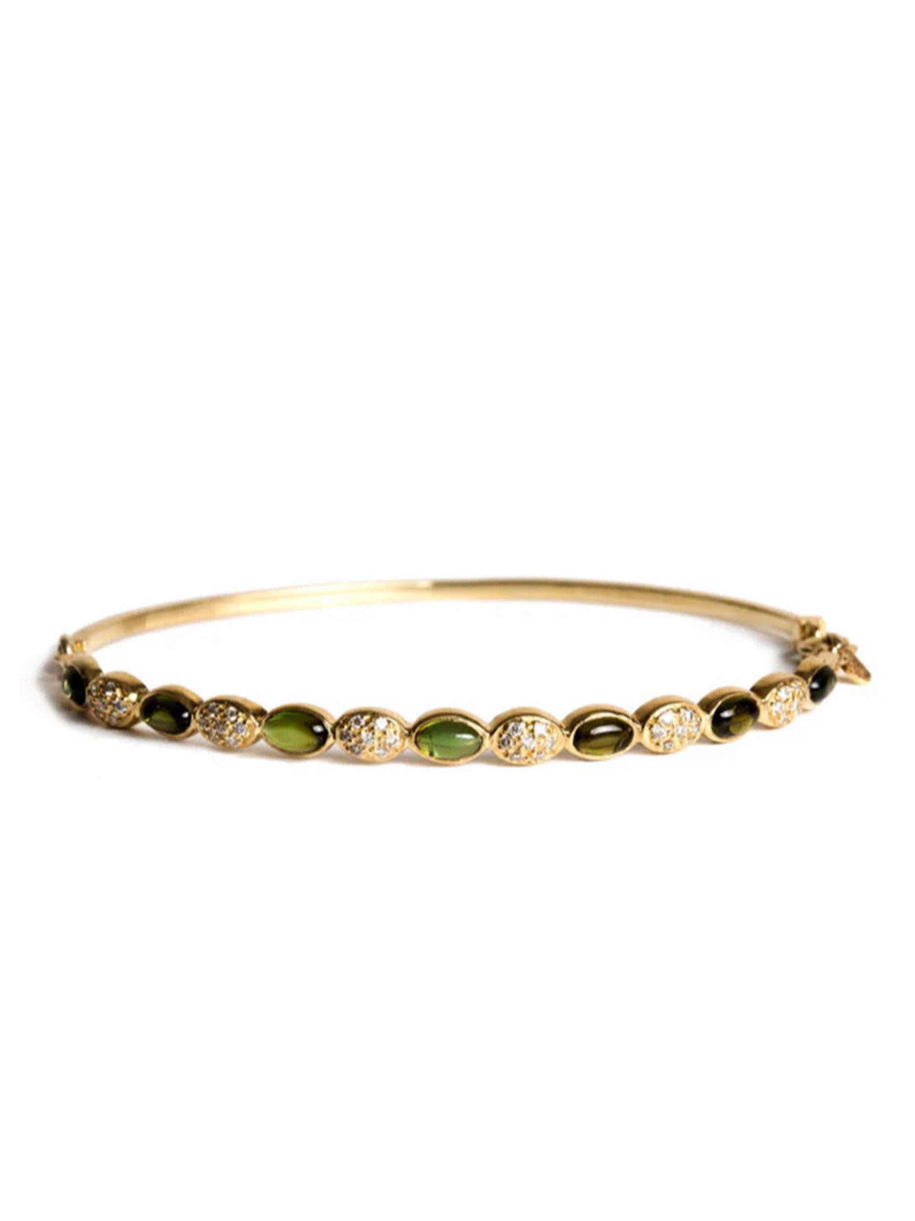Freestyle Green Tourmaline Oval Bracelet With Diamond Clusters