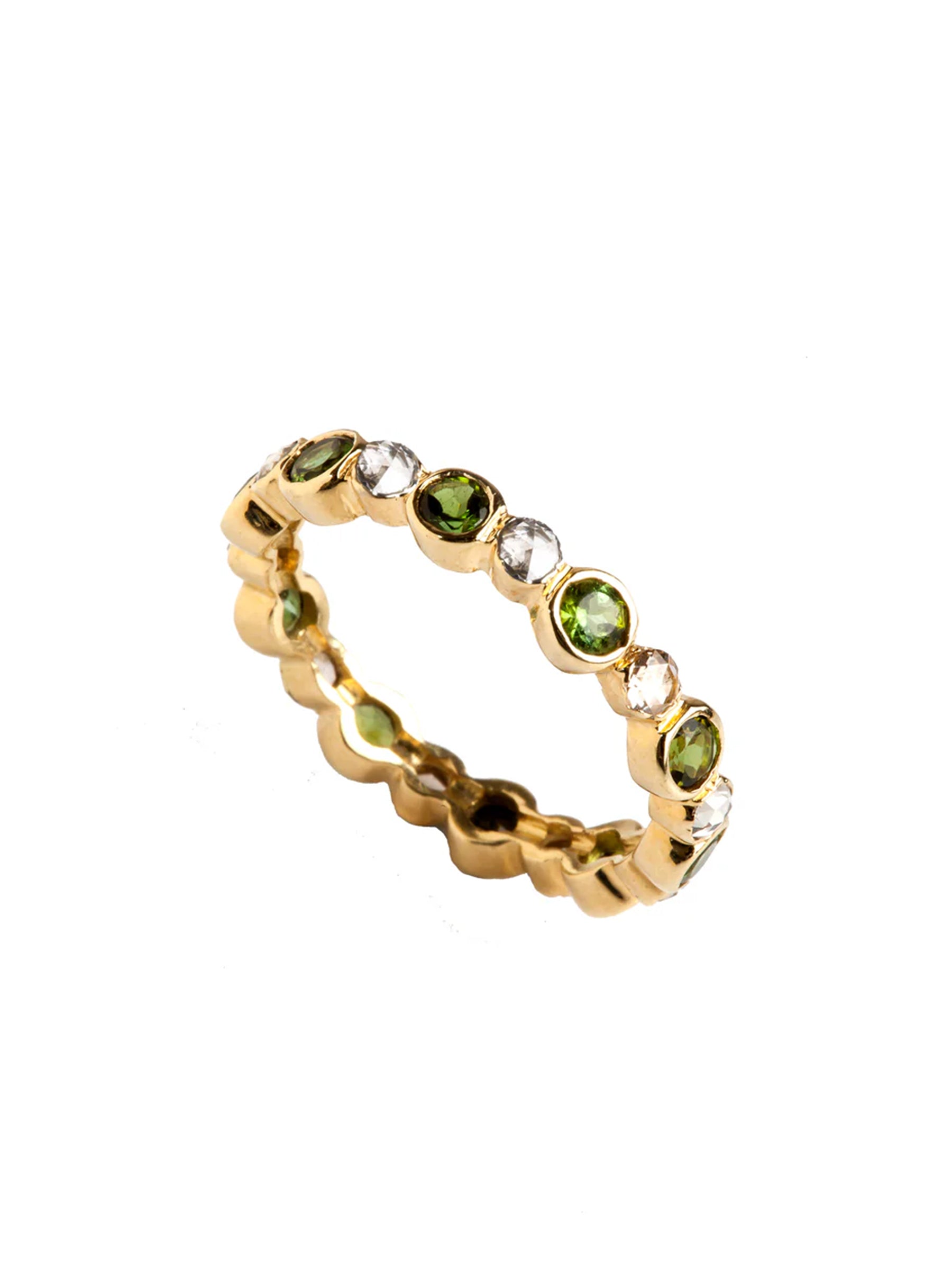 Freestyle Green Tourmaline and Rose-cut Round diamonds Ring