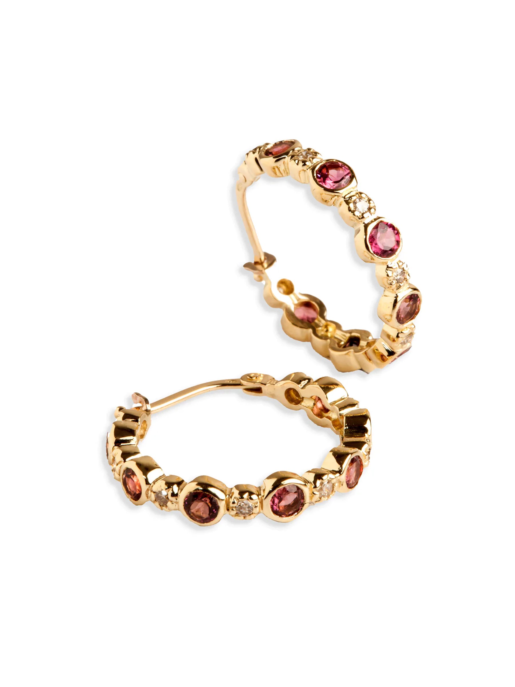 Freestyle Pink Tourmalines Diamonds Hoop Earrings