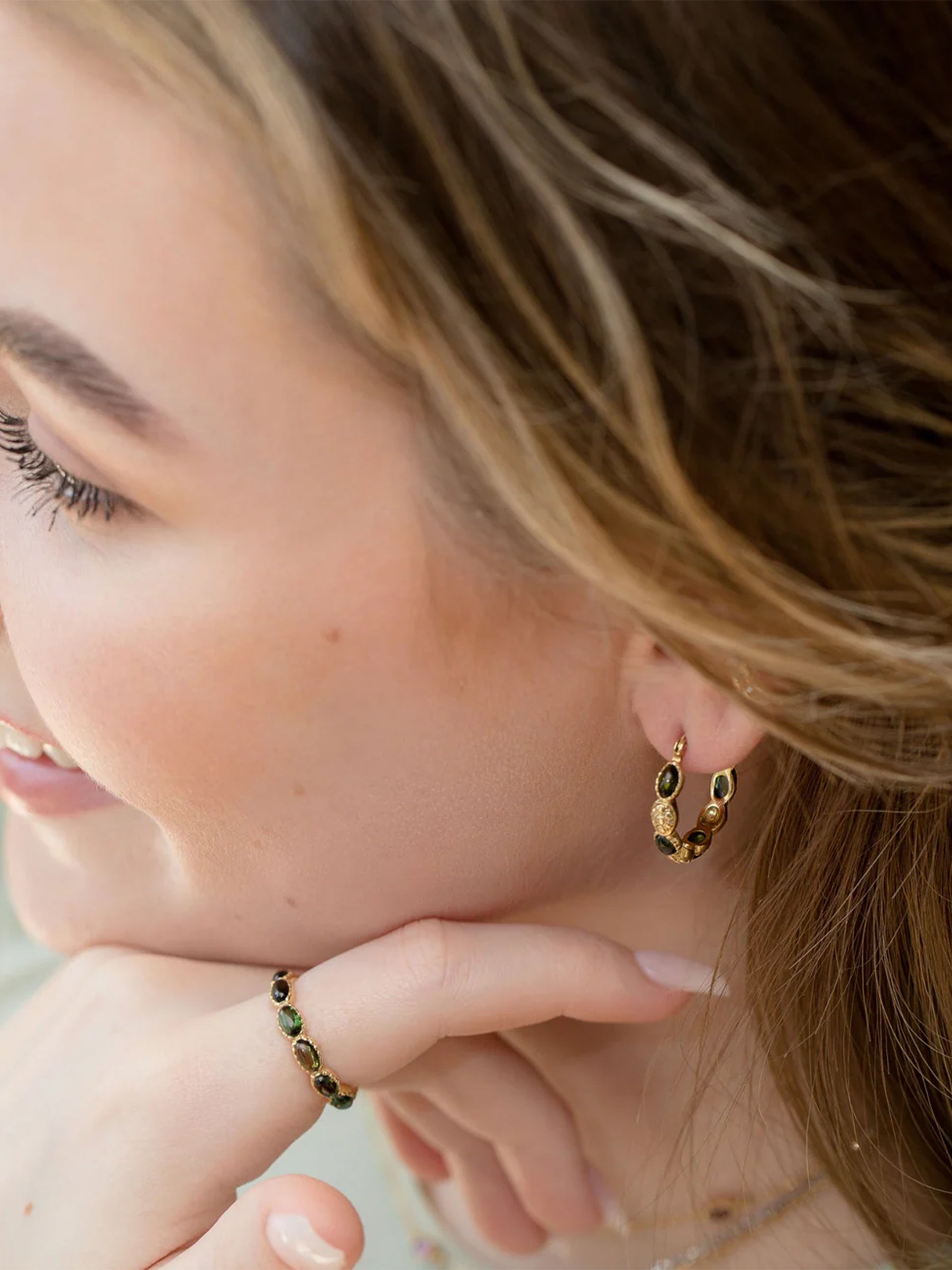 Freestyle Green Tourmaline Hoop Earrings