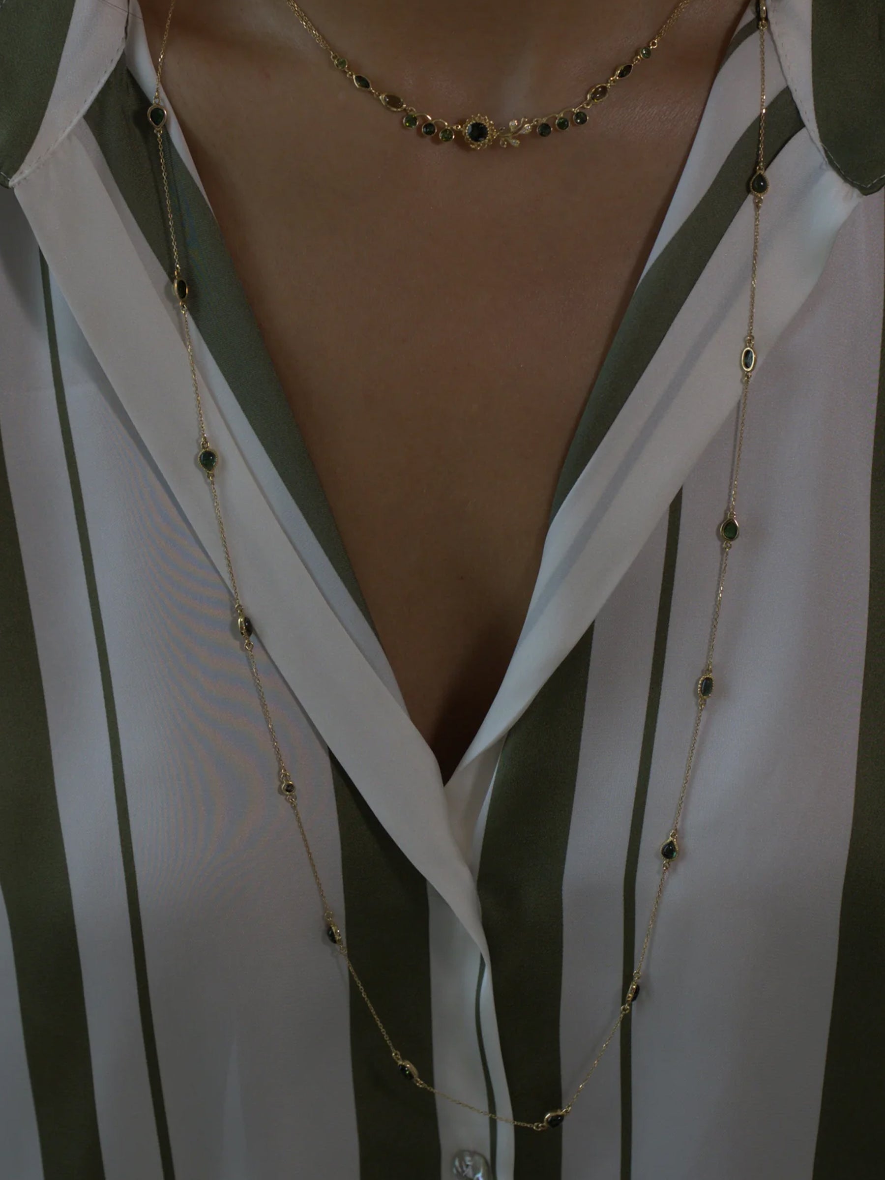 Freestyle Green Tourmaline Oval–Pear Long Necklace