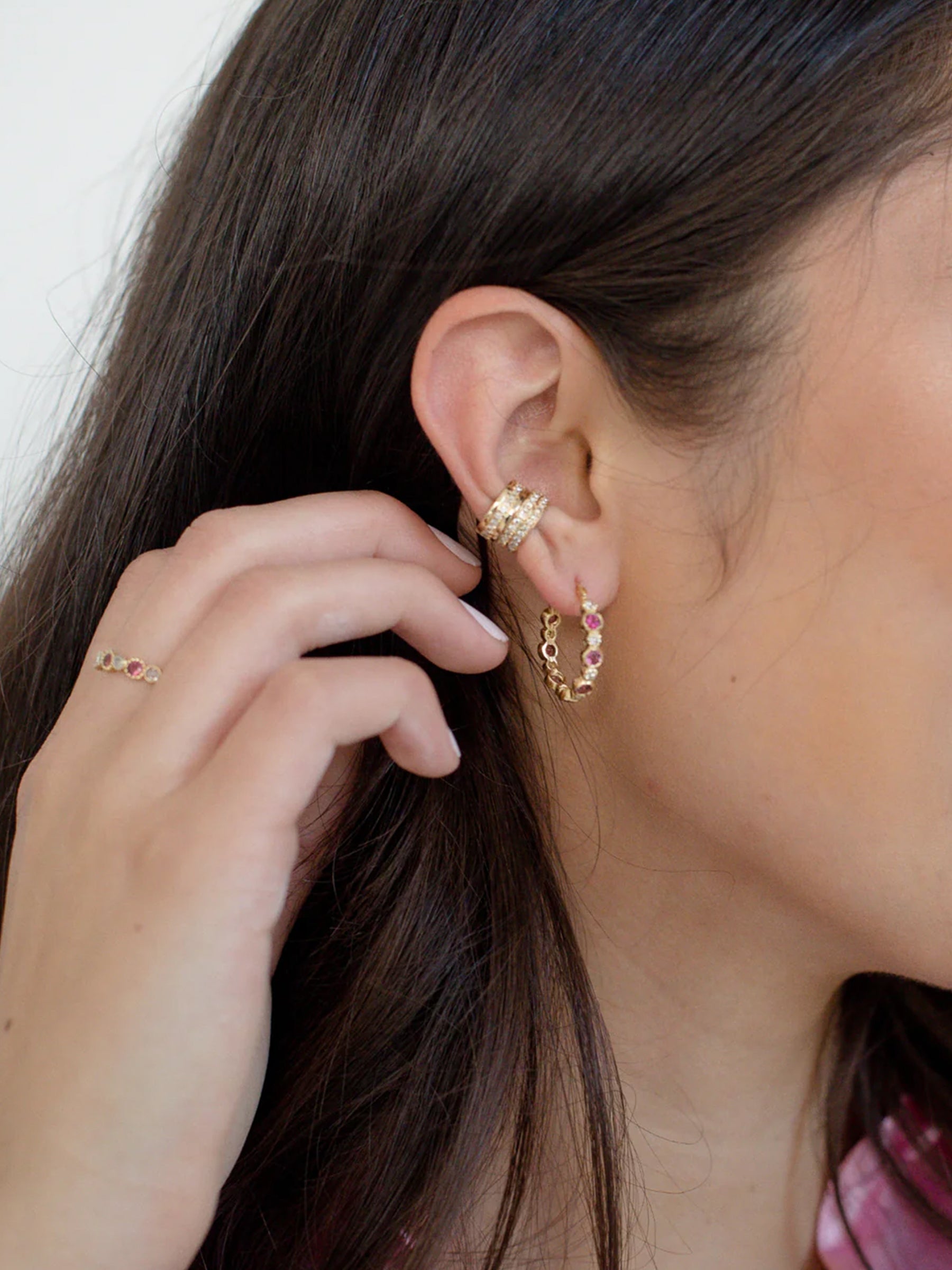 Freestyle Pink Tourmalines Diamonds Hoop Earrings