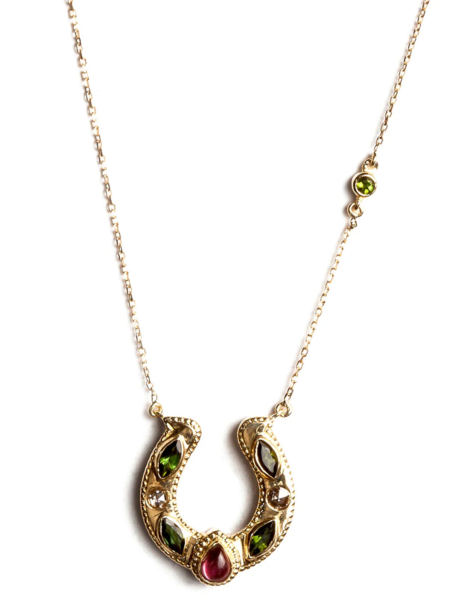 Horseshoe Necklace with Cabochon and Marquise Tourmalines and Diamonds
