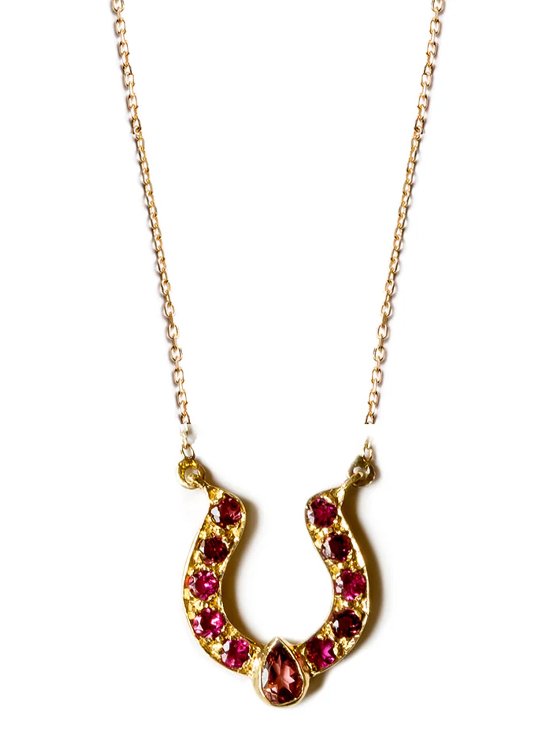 Horseshoe Necklace with Pink Tourmaline and Cabochon Accent