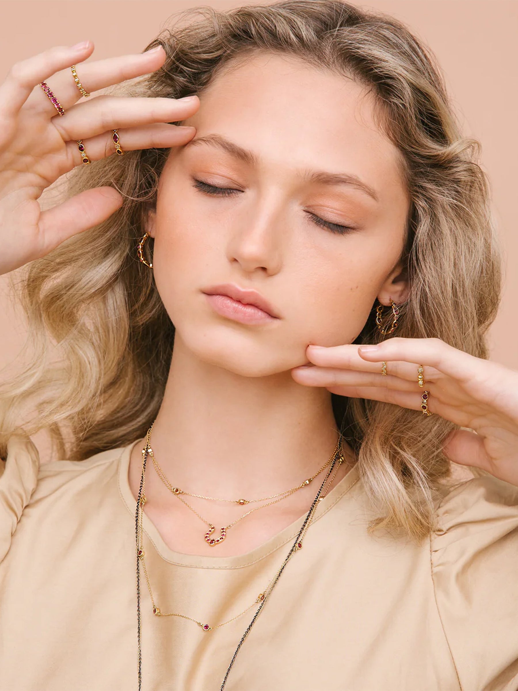 Horseshoe Necklace with Pink Tourmaline and Cabochon Accent