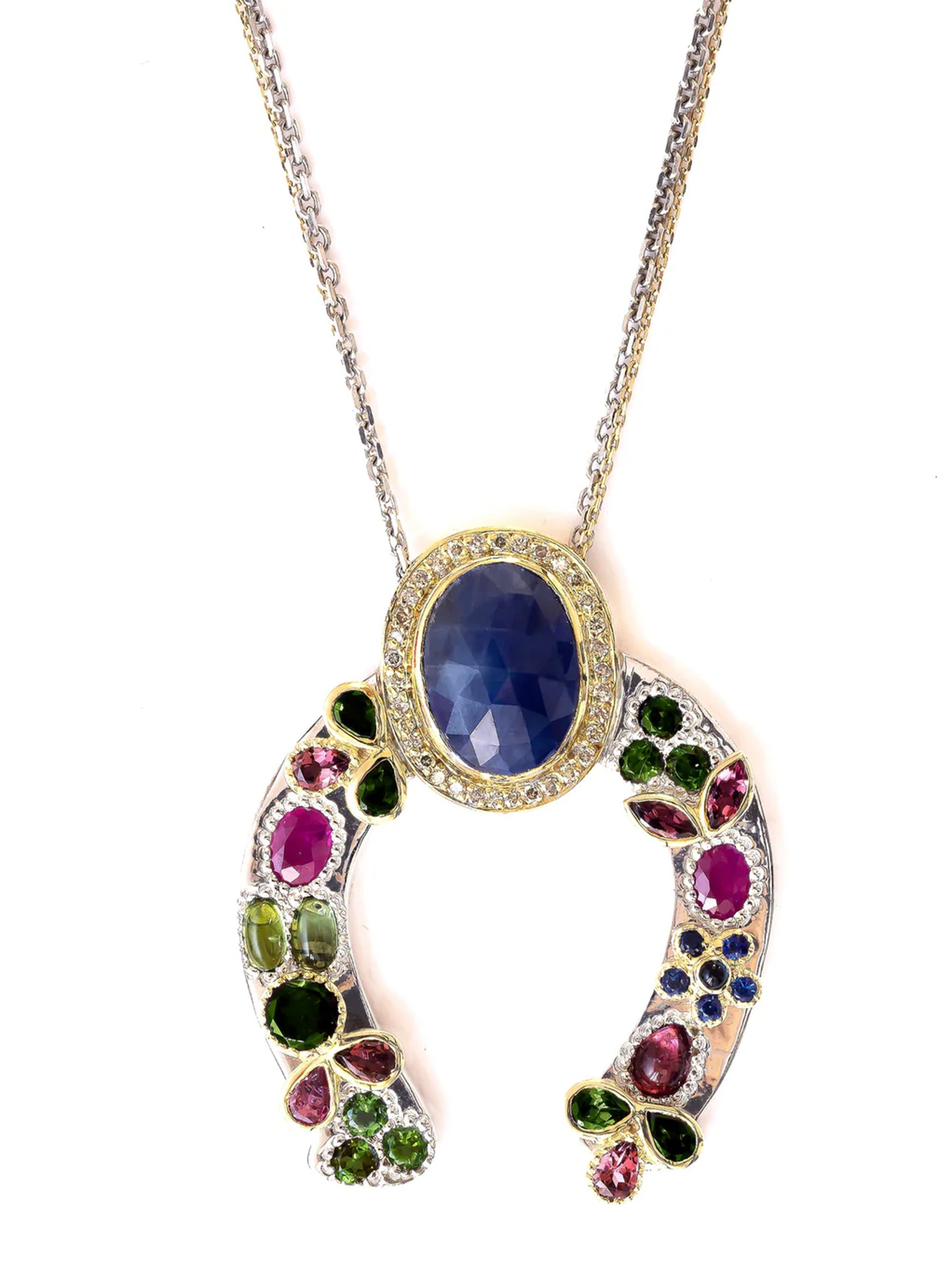 Horseshoe Blue Sapphire Necklace and Diamond Crown