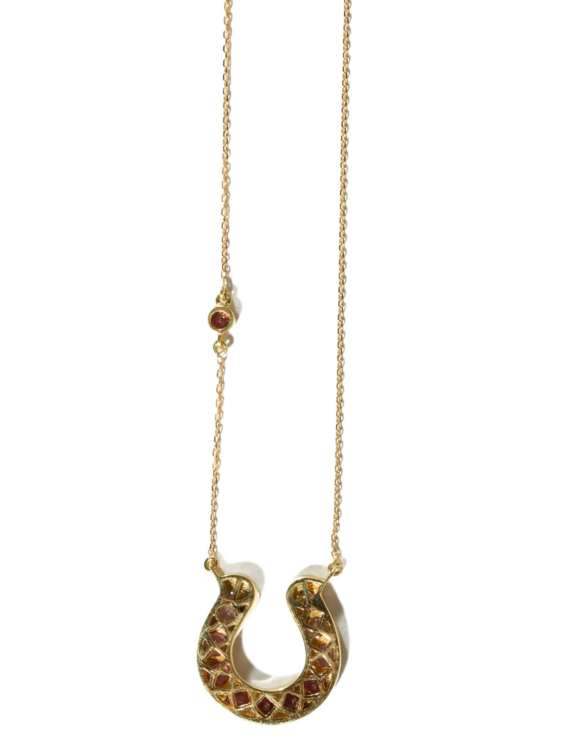 Back of the Horseshoe pink Tourmaline Necklace featuring the fine handcraftsmanship.