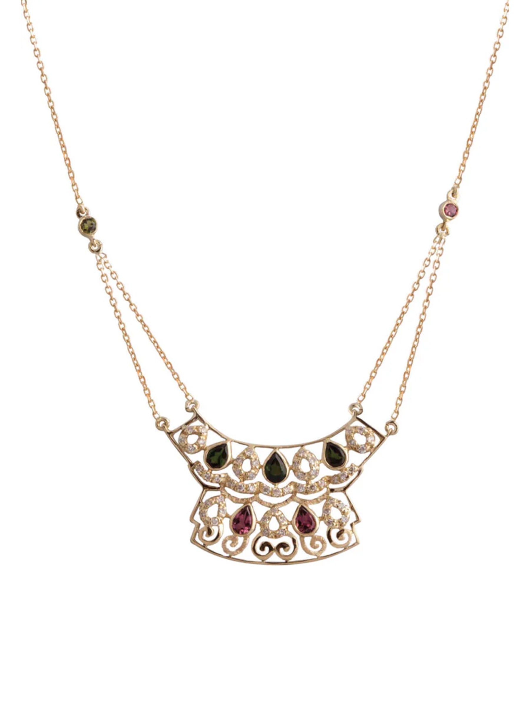 Levant Openwork Necklace with Diamonds and Colored Tourmalines