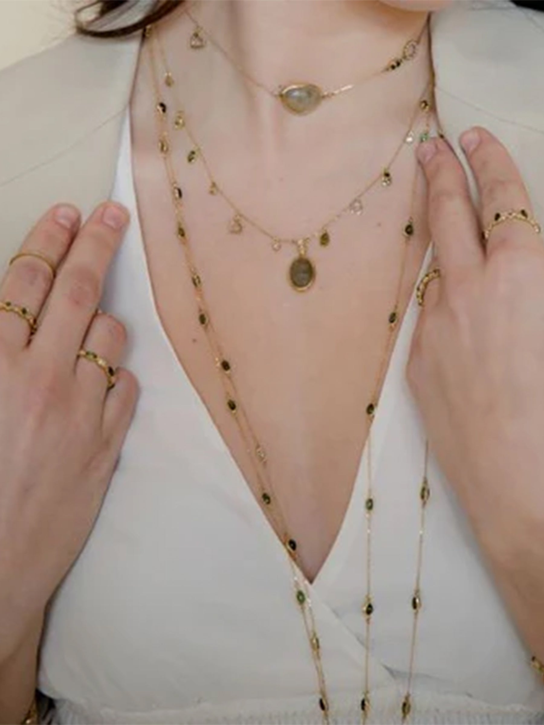 Green Sapphire and Tourmaline Drops Necklace