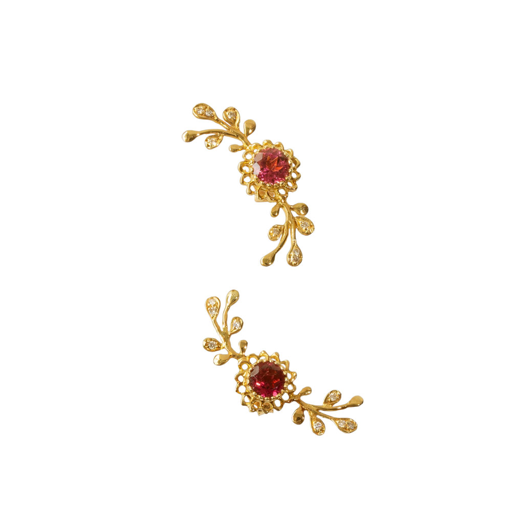 Aghabani Gold Pink Tourmaline Lily Veins Earrings