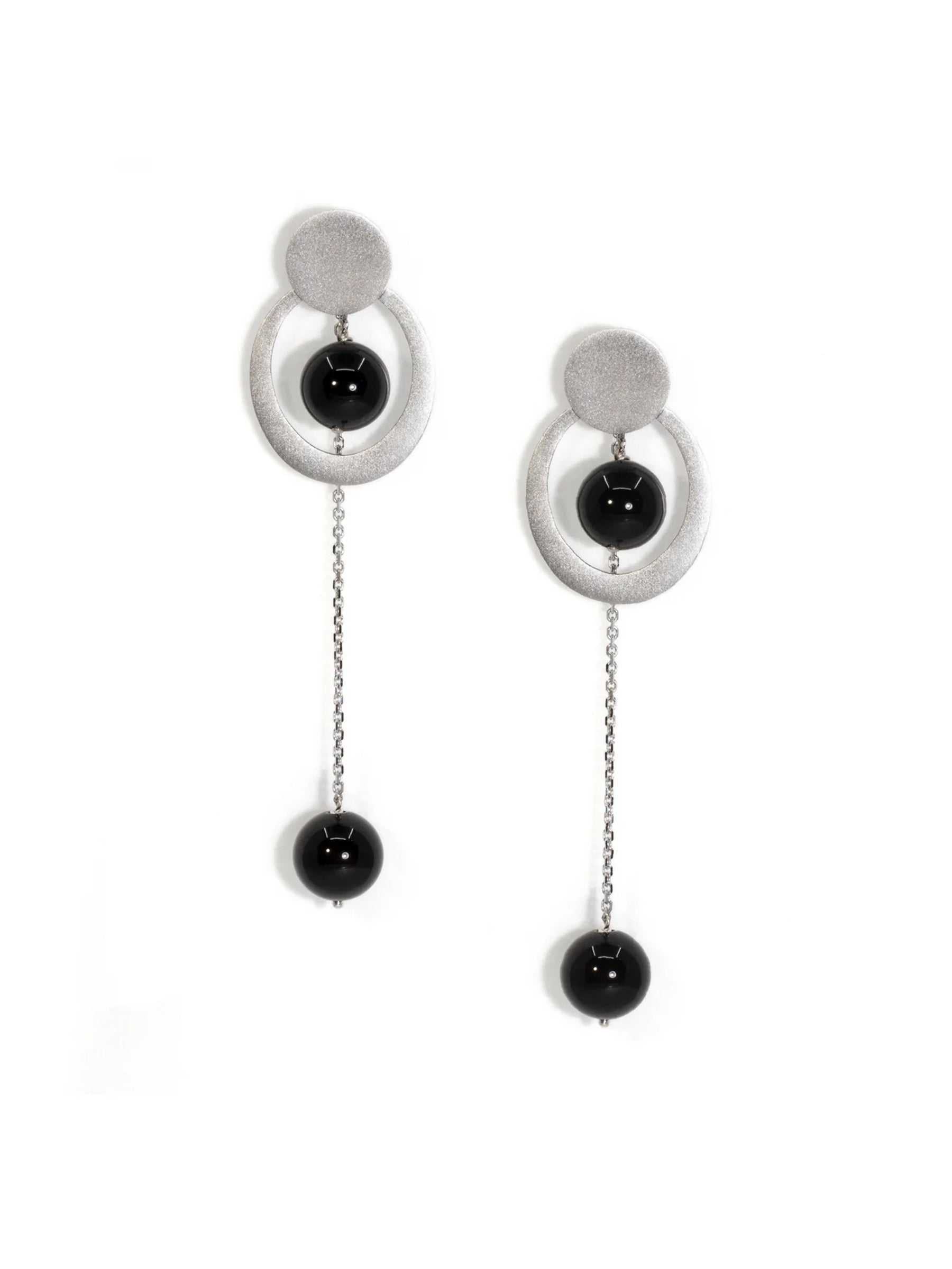 Silver Onyx Dangling Sphere Earrings