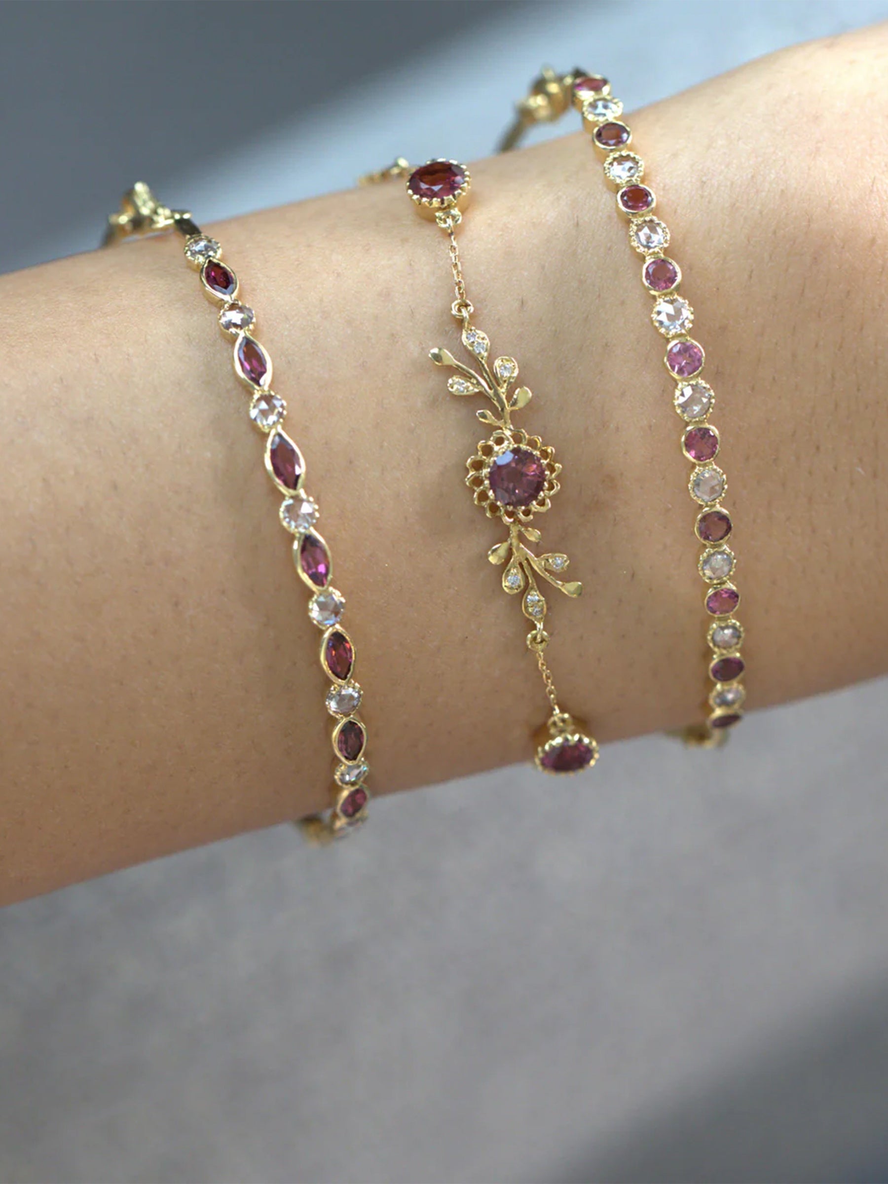 Freestyle Pink Tourmaline Round and Rose-cut Diamonds Bracelet