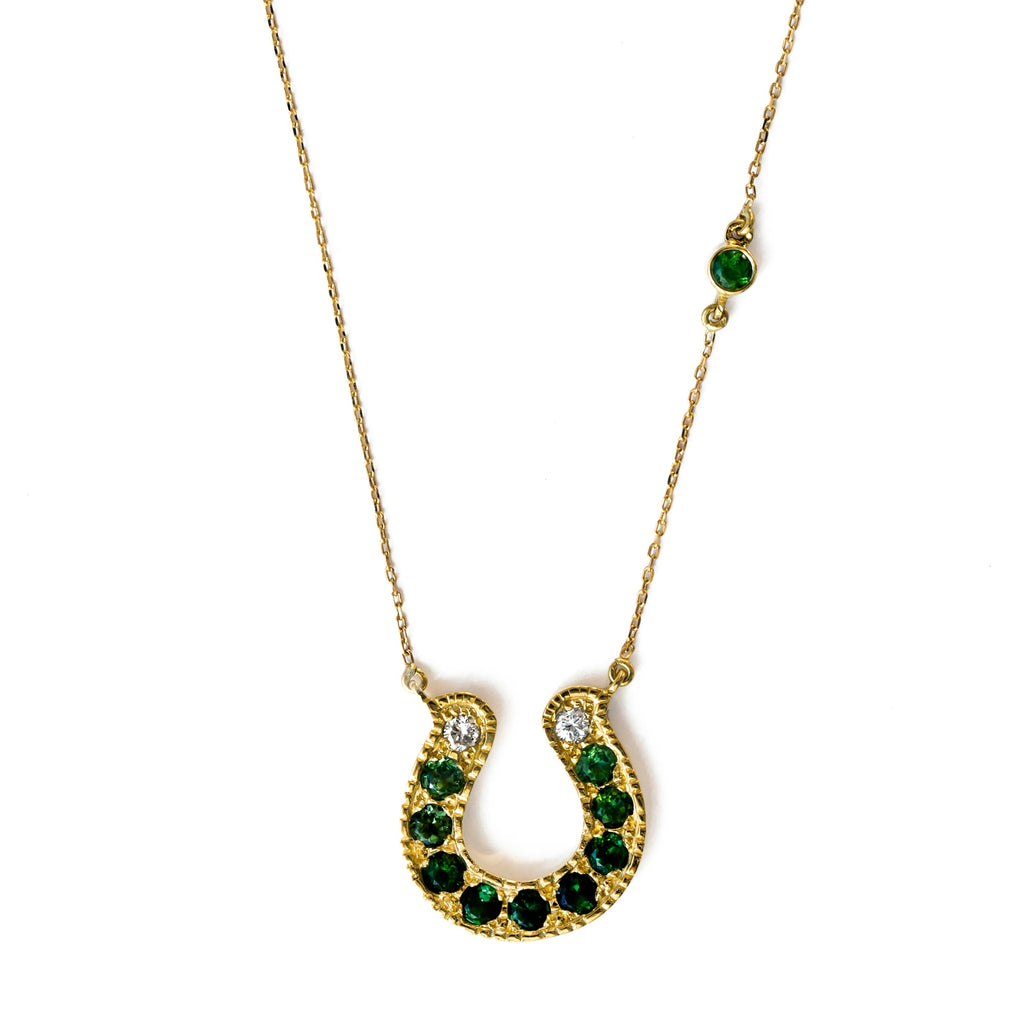 Horseshoe Necklace with Green Tourmaline and Diamond Ombre