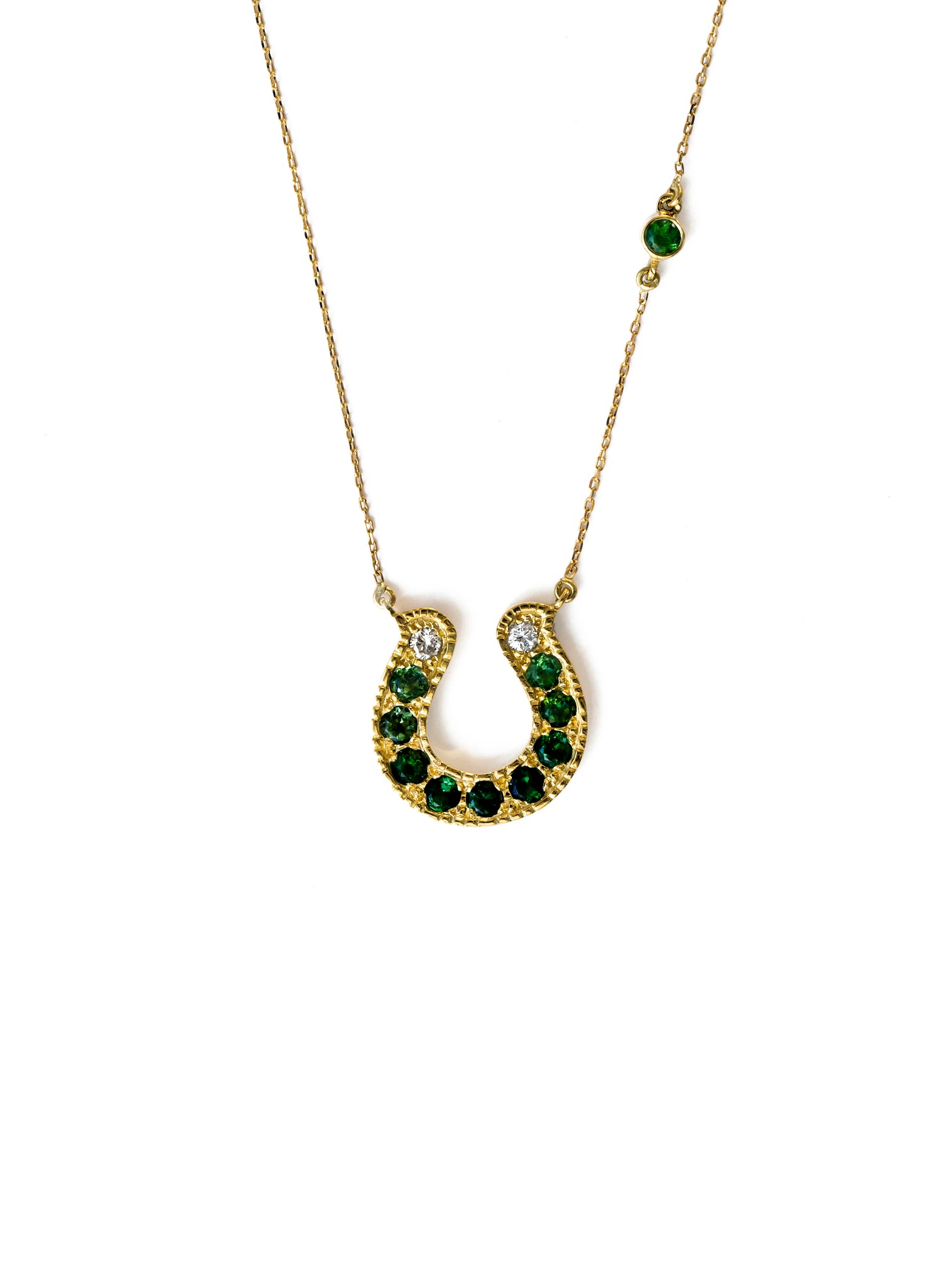 Horseshoe Necklace with Green Tourmaline and Diamond Ombre