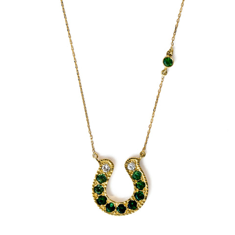 Horseshoe Necklace with Green Tourmaline and Diamond Ombre