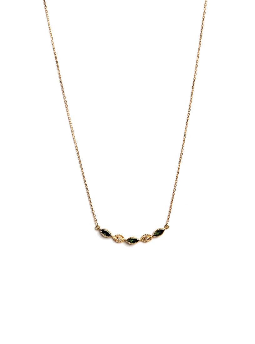 Levant Curved Necklace with Diamonds and Green Tourmalines