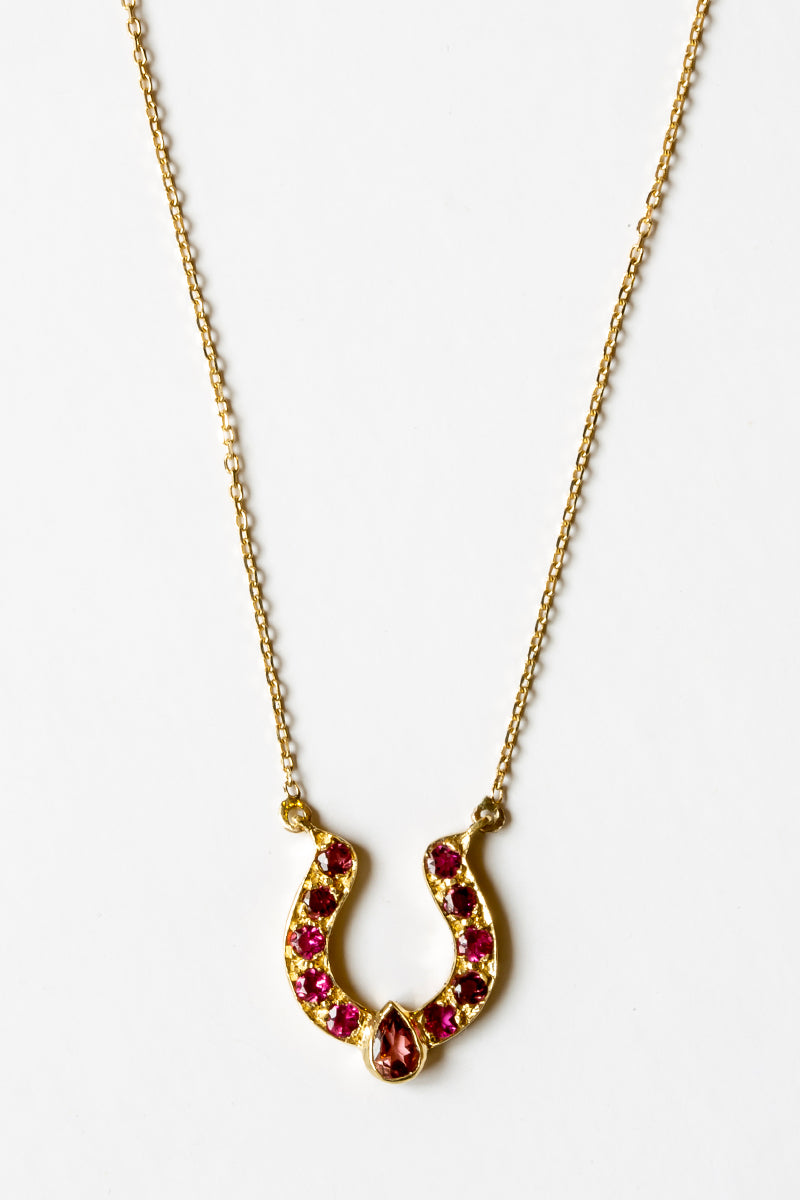 Horseshoe Necklace with Pink Tourmaline and Cabochon Accent