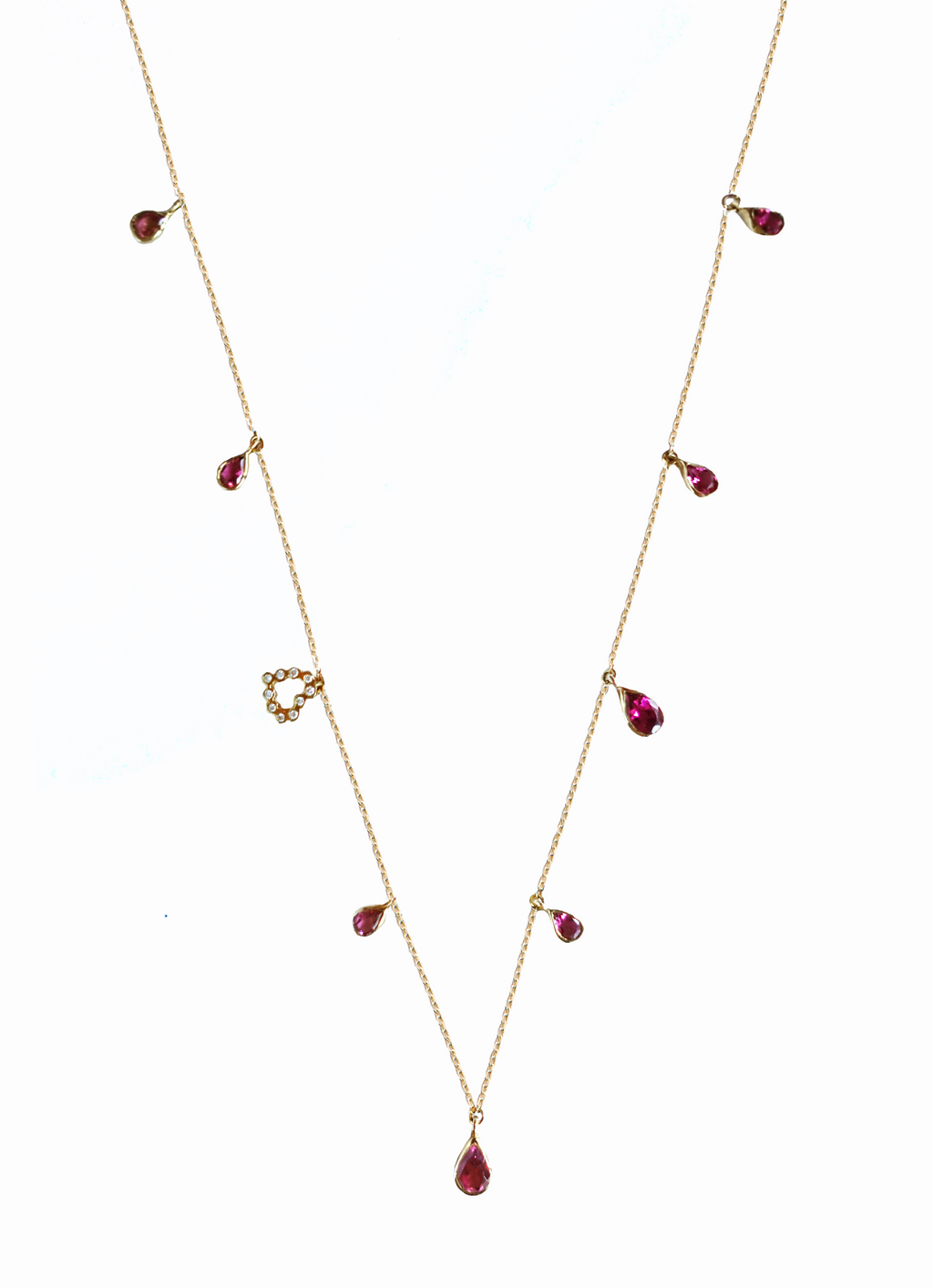 Pink Tourmaline Necklace With Diamond Heart Charm