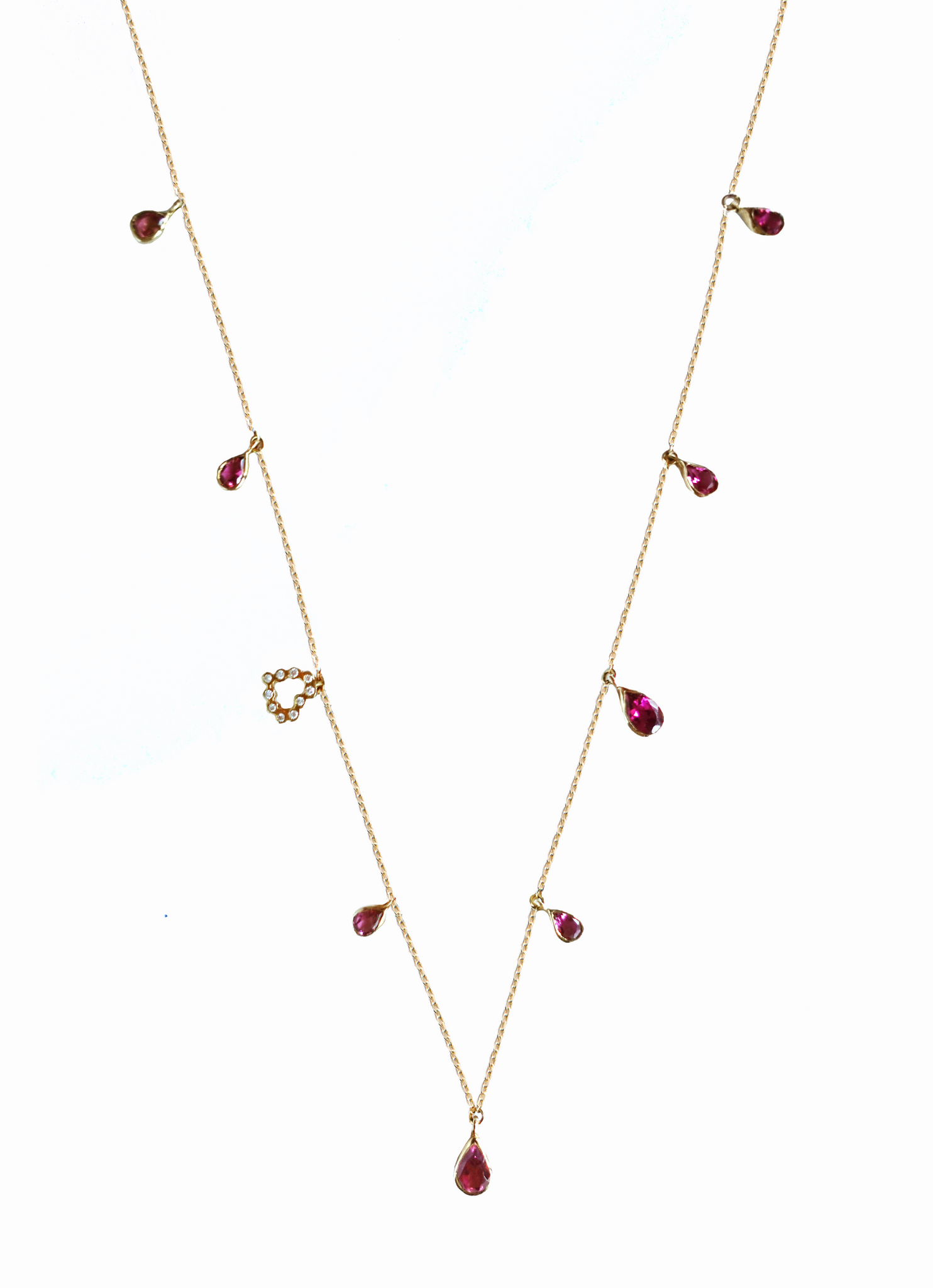 Short Pink Tourmaline Necklace With Diamond Heart Charm