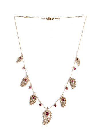 Aghabani Necklace with Pink Tourmalines, Diamonds and Paisley Motif