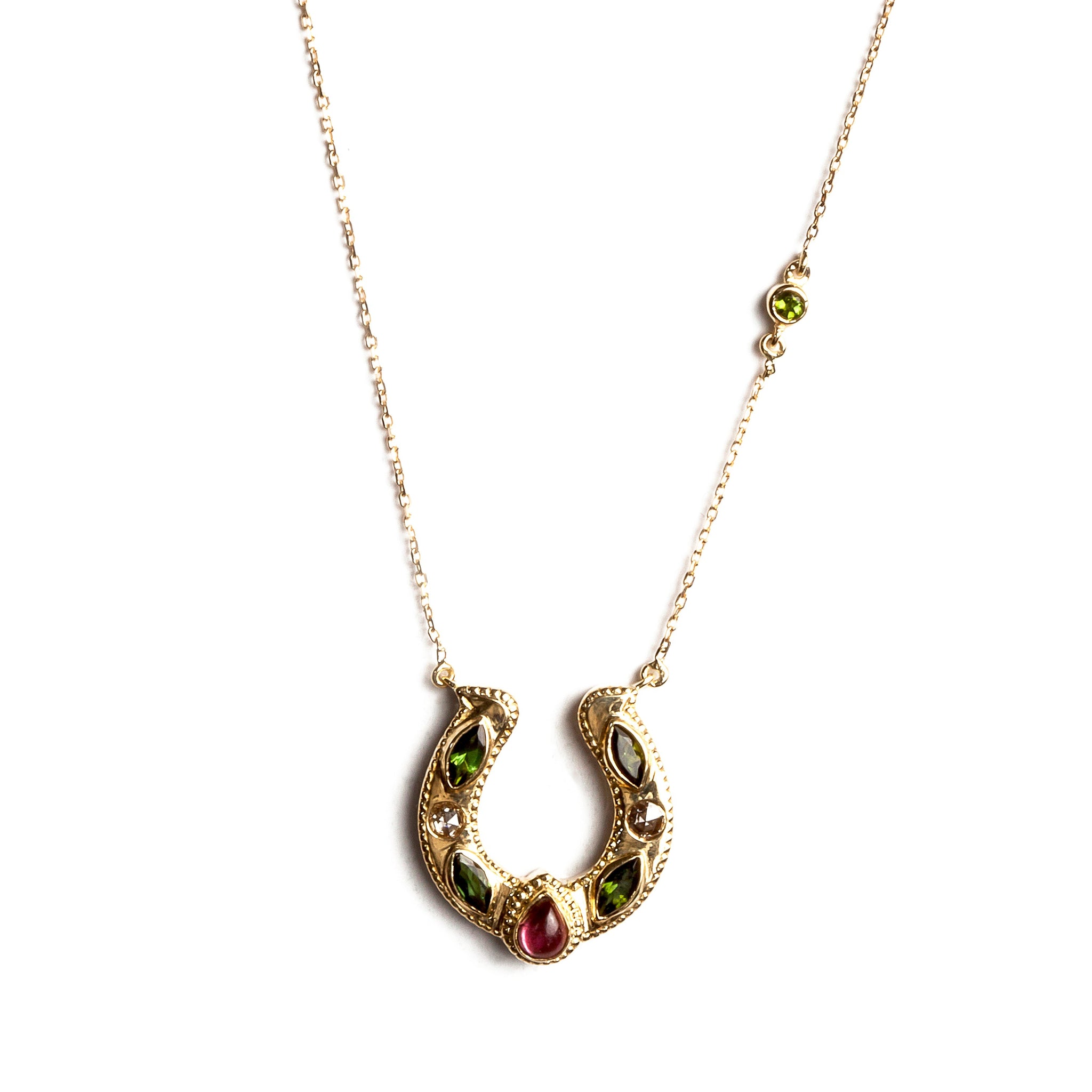 Horseshoe Necklace with Cabochon and Marquise Tourmalines and Diamonds