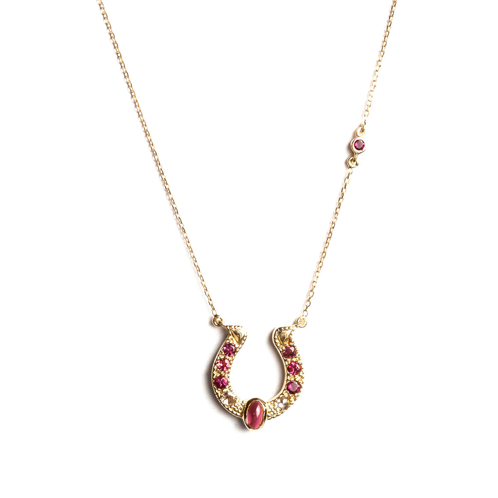 Horseshoe Necklace with Pink Tourmalines, Diamonds and Cabochon Accent