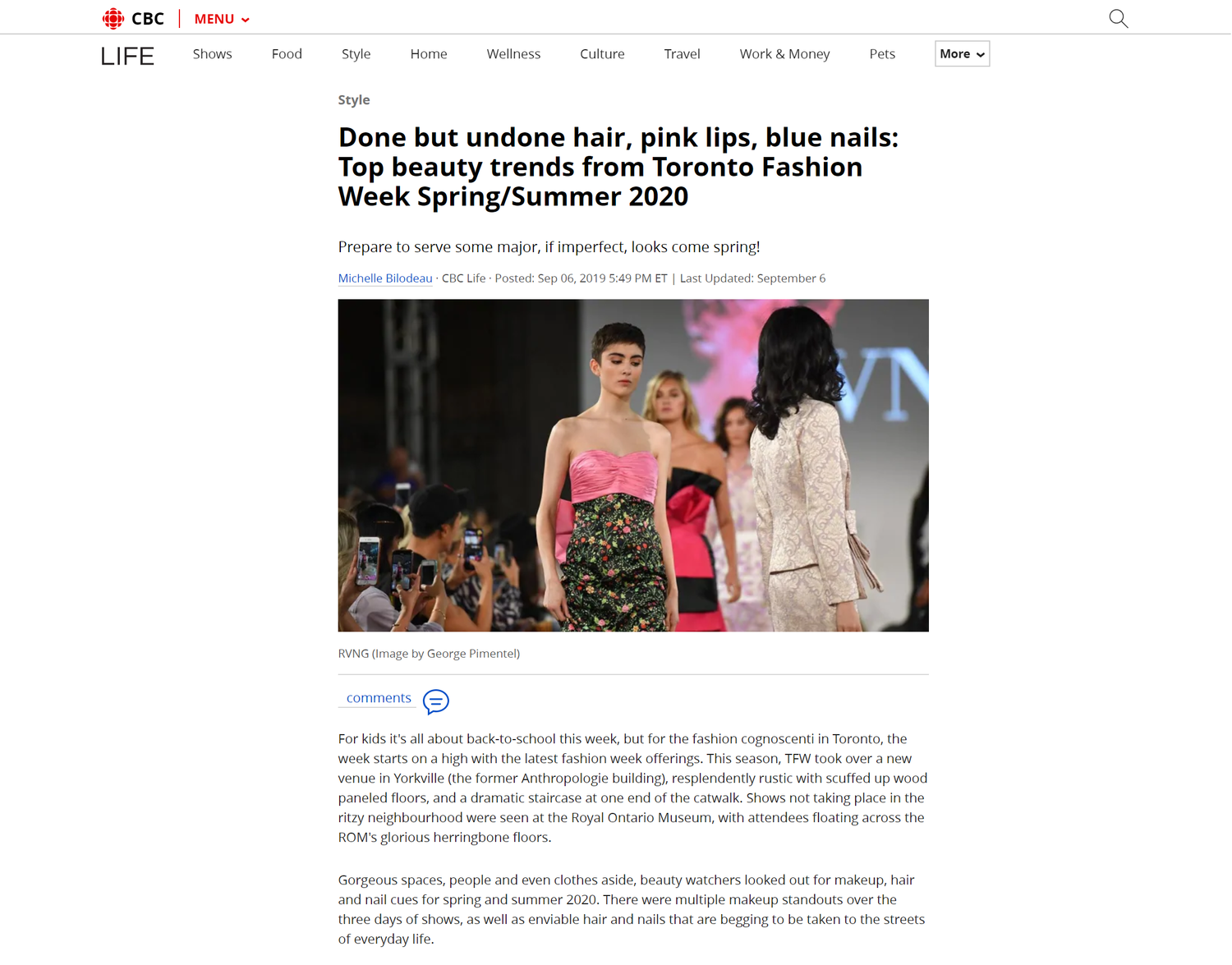 CBC: Top beauty trends from Toronto Fashion Week Spring/Summer 2020