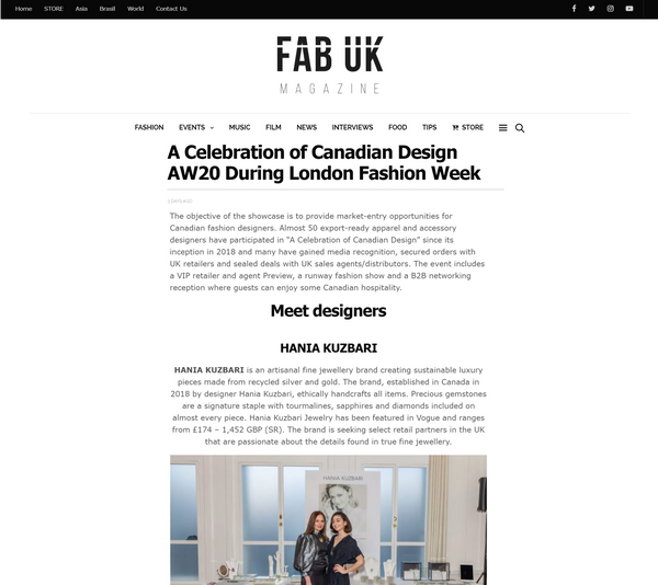 Fab UK: A Celebration of Canadian Design AW20 During London Fashion Week