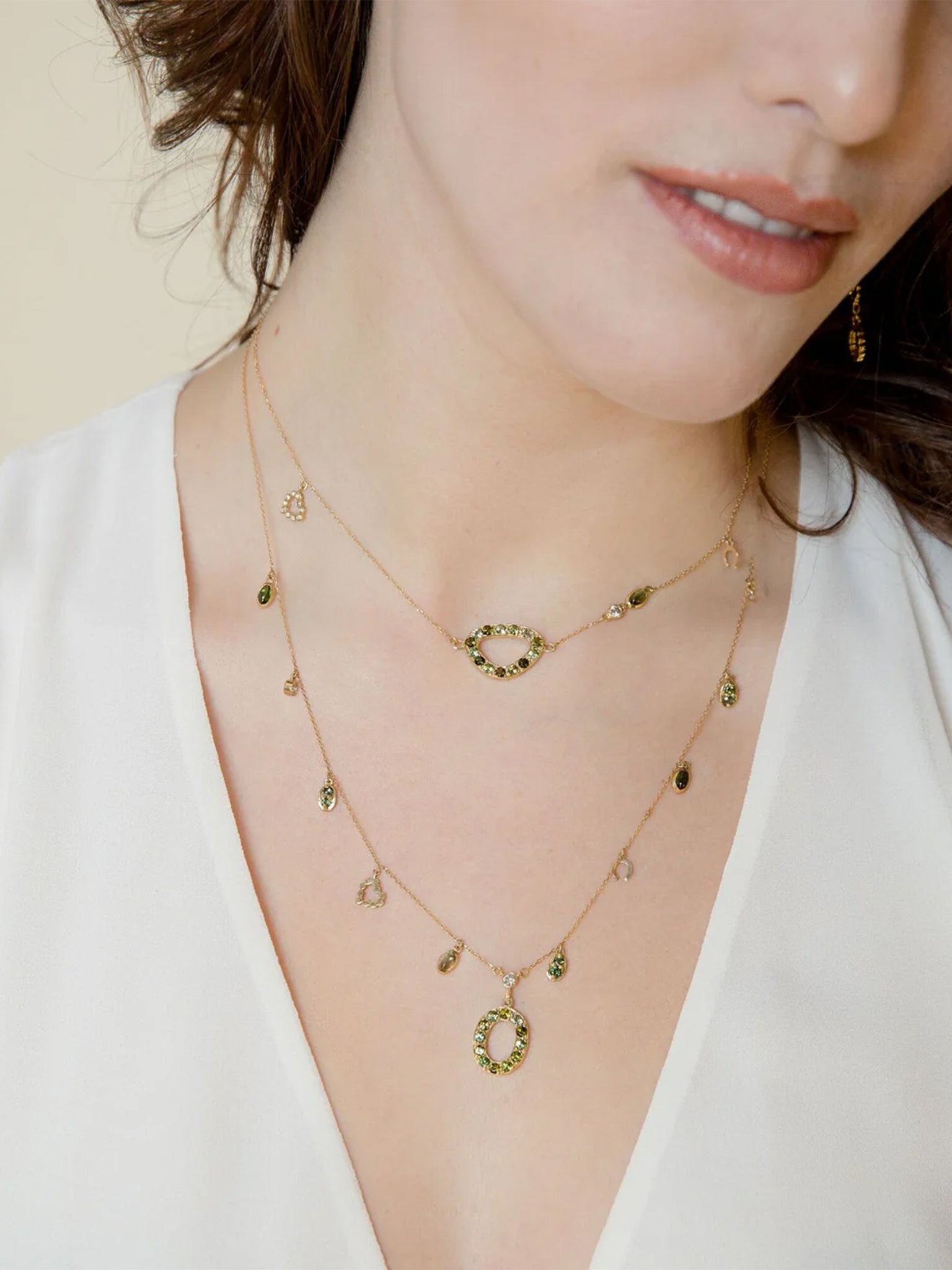 Green Tourmaline Necklace with Diamond and Tourmaline Drops