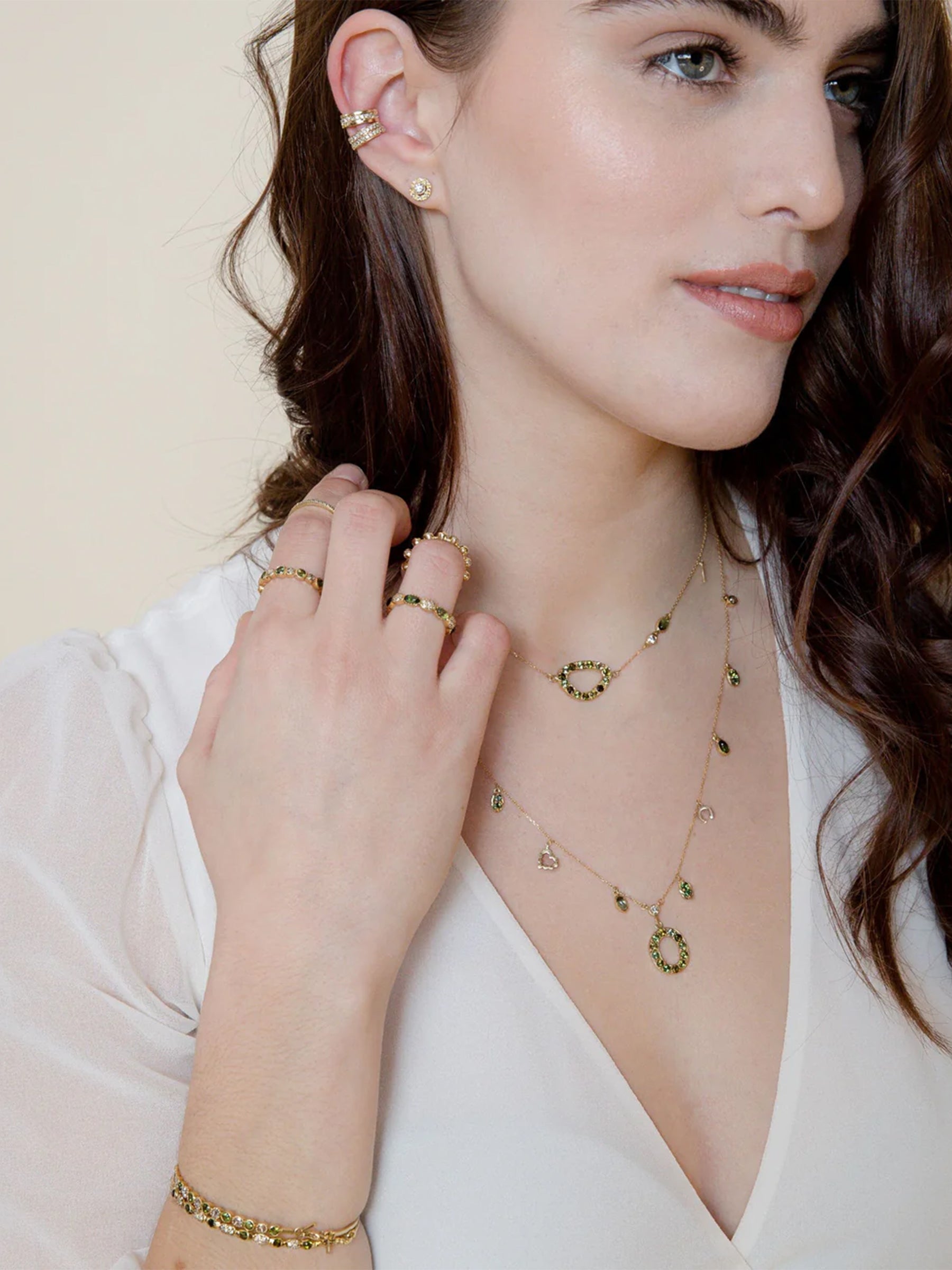 Green Tourmaline Necklace with Diamond and Tourmaline Drops