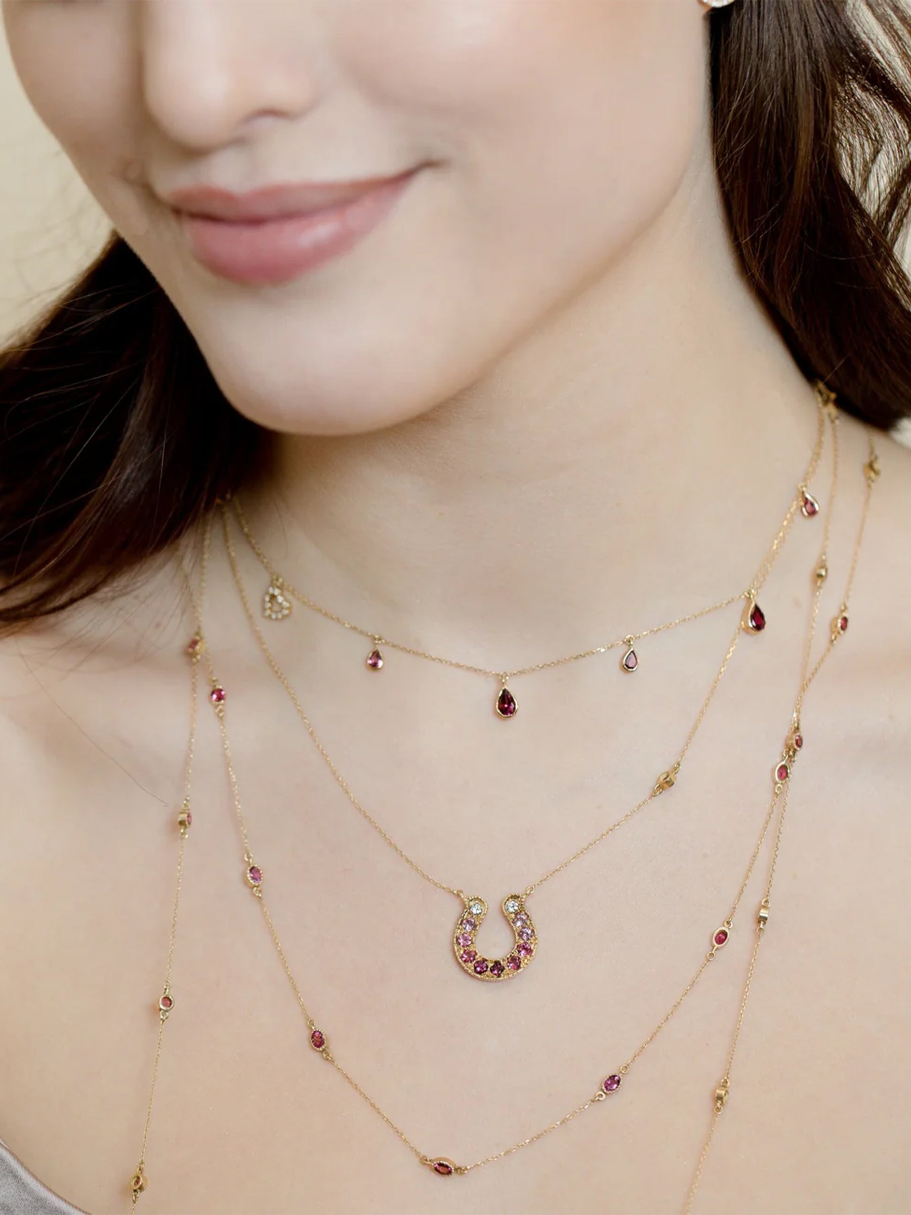 Pink Tourmaline Necklace With Diamond Heart Charm