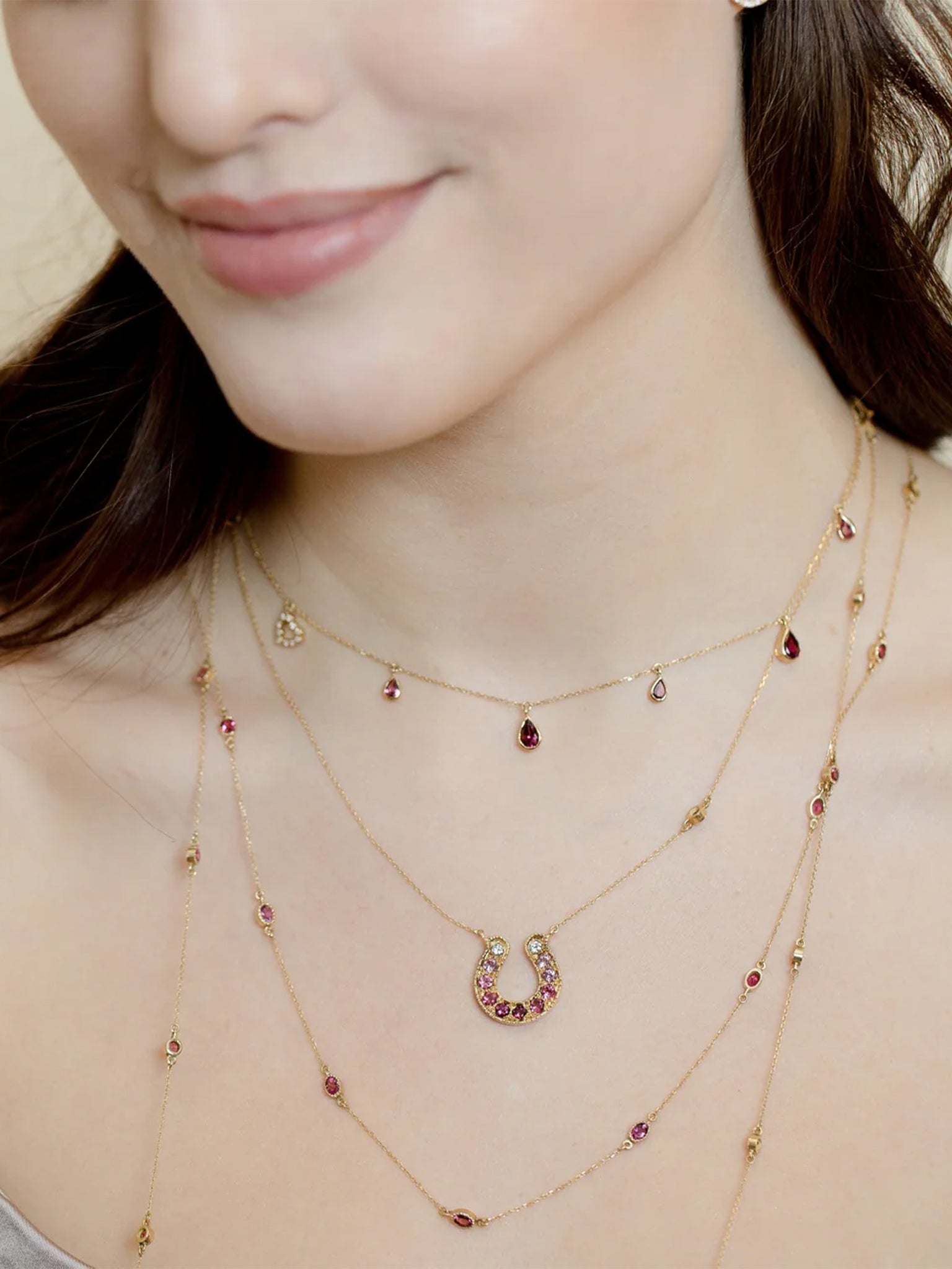 Pink Tourmaline Necklace With Diamond Heart Charm