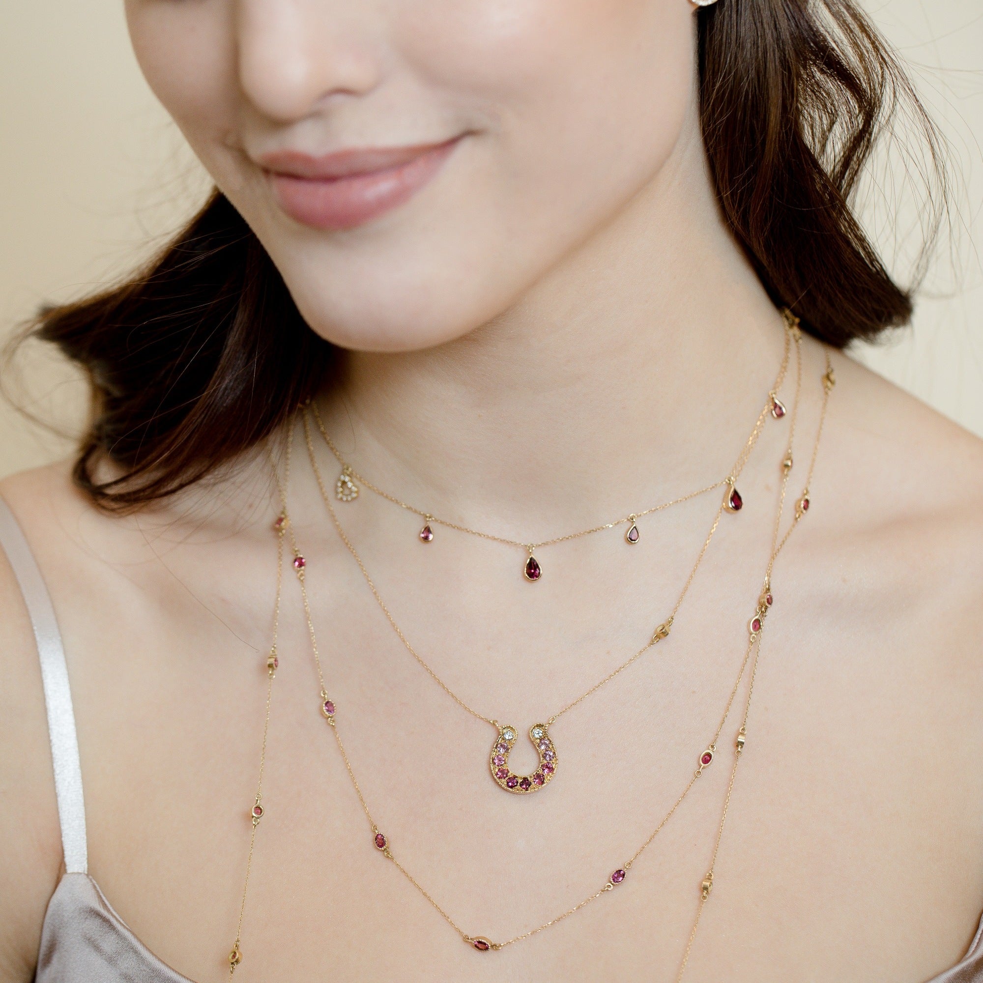 Pink Tourmaline Necklace With Diamond Heart Charm