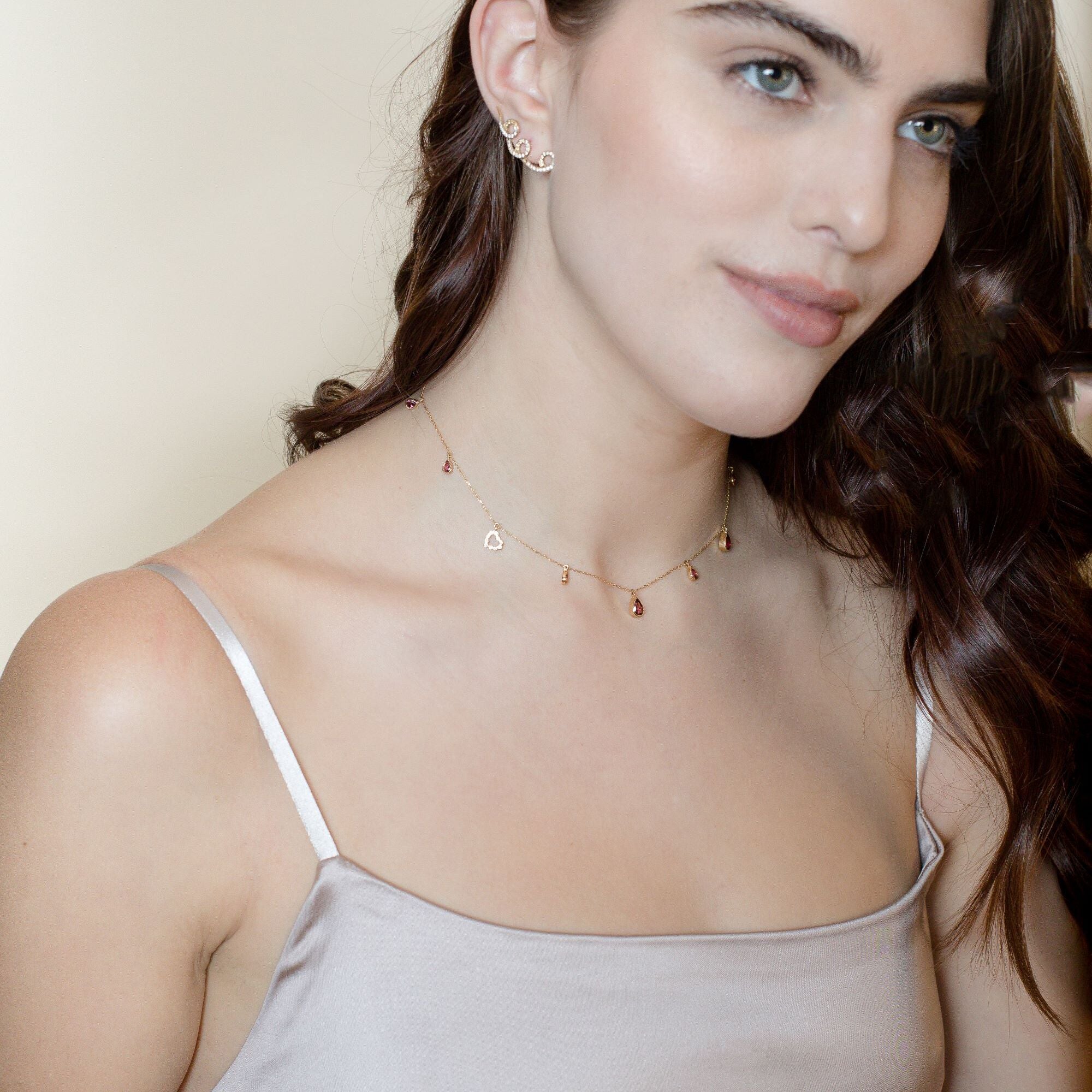 Pink Tourmaline Necklace With Diamond Heart Charm