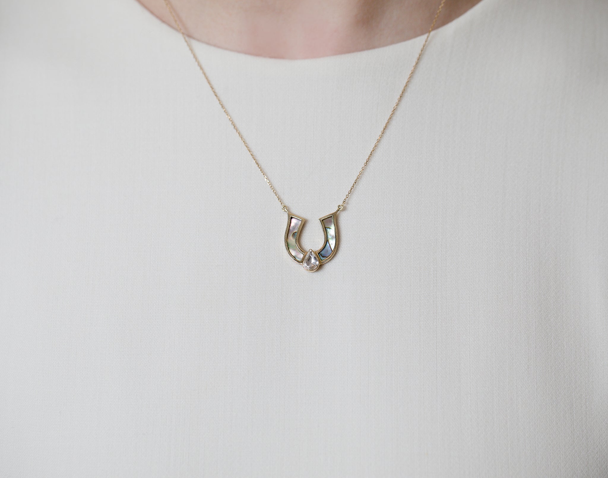 Green Mother of Pearl Horseshoe Necklace
