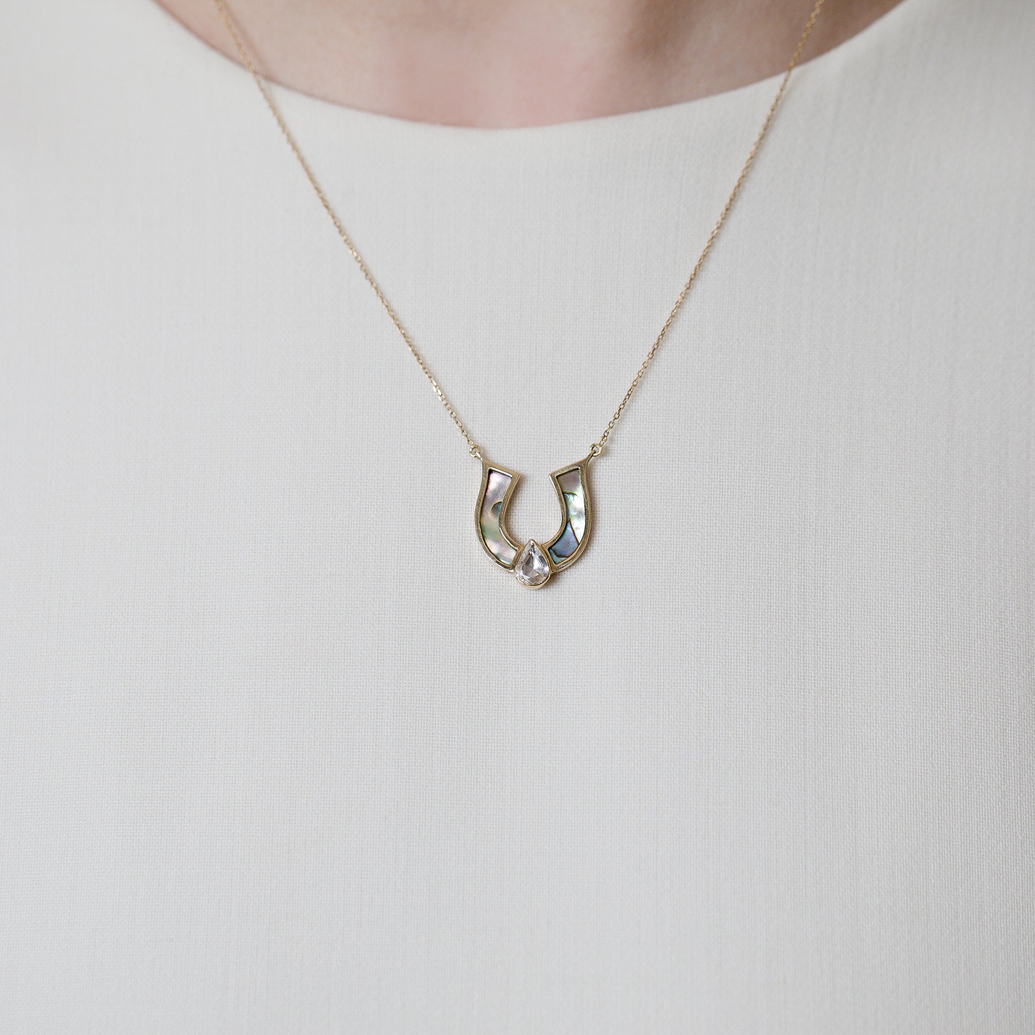 Green Mother of Pearl Horseshoe Necklace