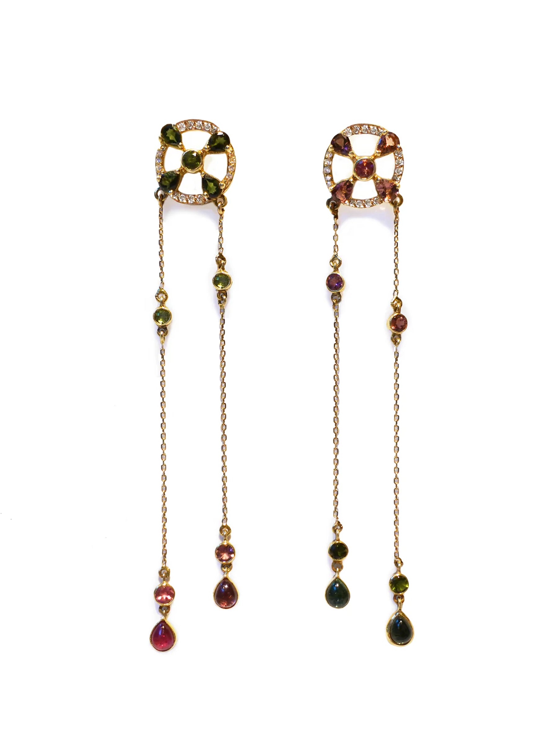 Arabesque Mismatch Color Dangling Earrings