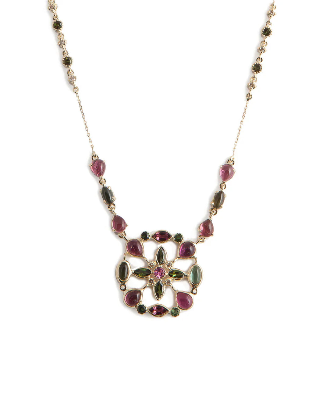 Arabesque Necklace with Multicolored Tourmaline and White Diamond Rondel