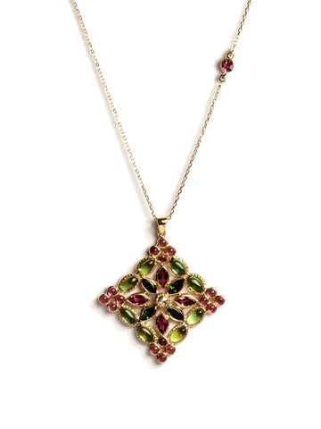 Arabesque Necklace with Multicolored Tourmalines, Diamond Center