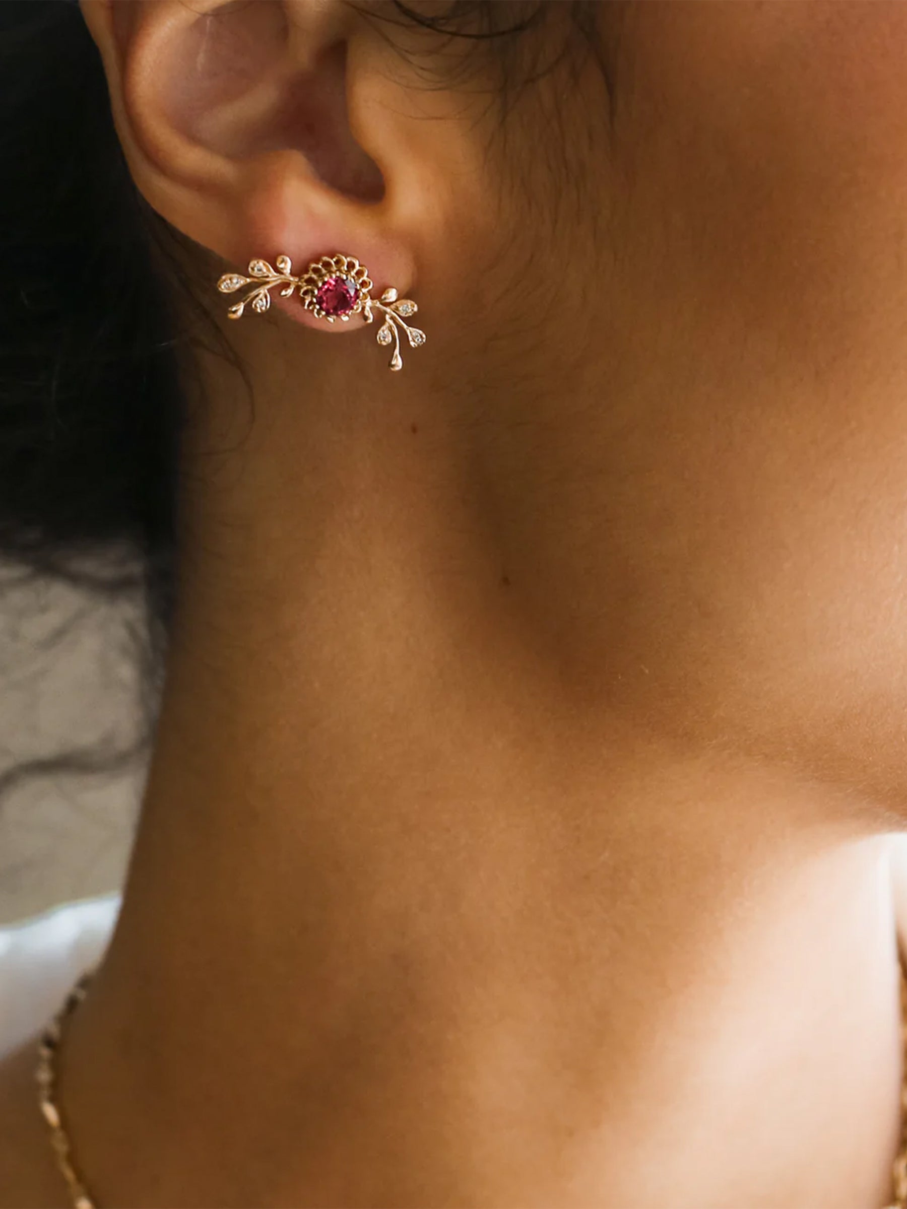 Aghabani Gold Pink Tourmaline Lily Veins Earrings