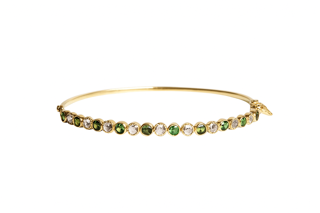 Freestyle Bracelet with Round Green Tourmaline and Rose-cut Diamonds